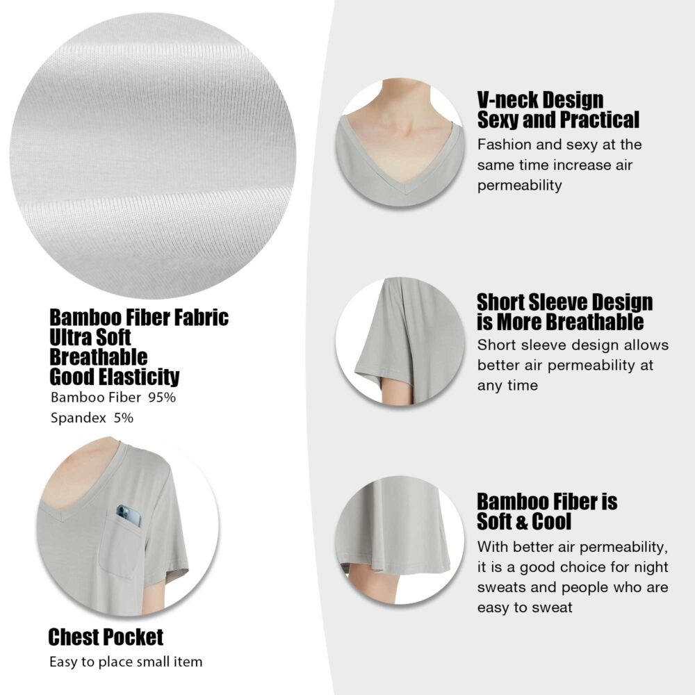 Womens Bamboo Fiber Fabric Nightgown Sleepwear Sleep Night Shirts Nightwear Nightdress - Image 3