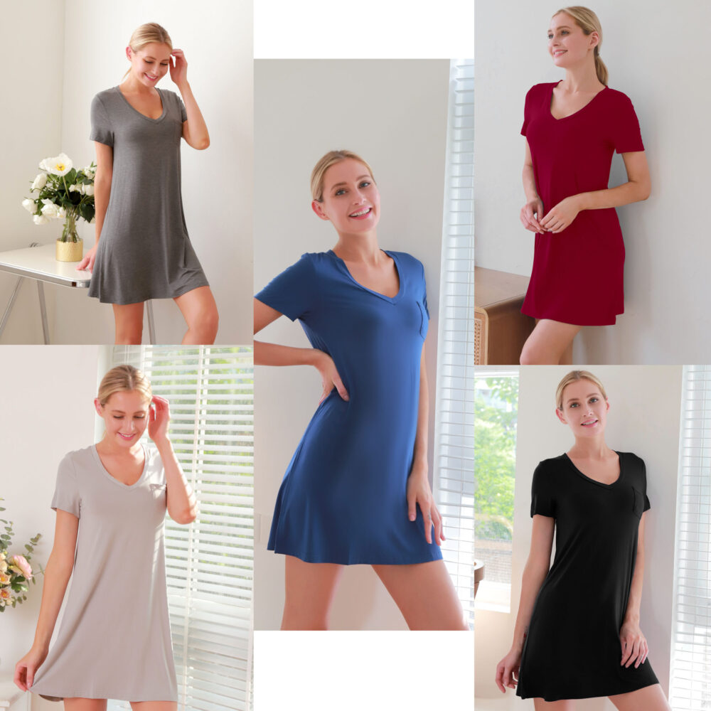 Womens Bamboo Fiber Fabric Nightgown Sleepwear Sleep Night Shirts Nightwear Nightdress - Image 2