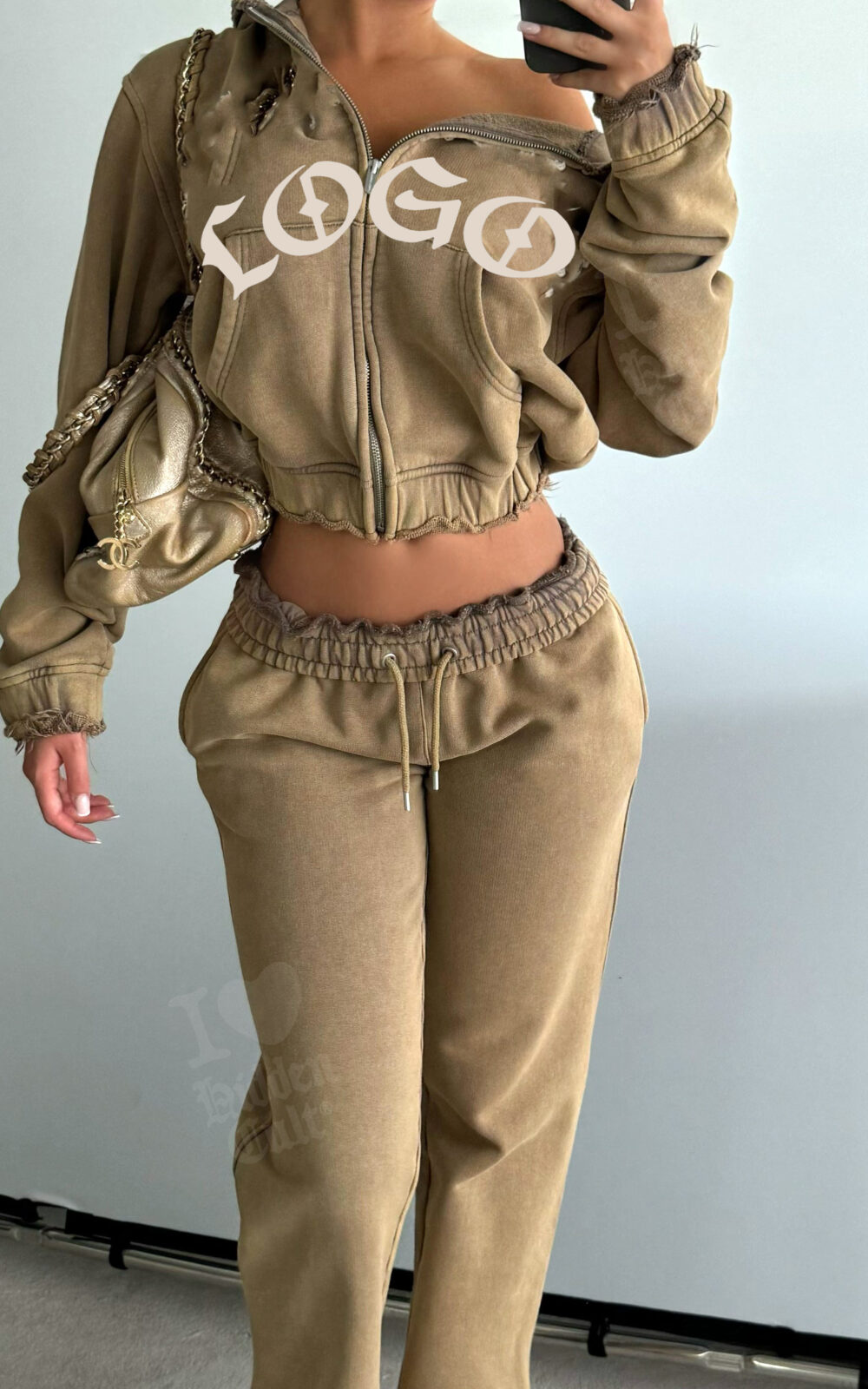 Custom Distressed Womens Sweatsuits Long Sleeve Zipper Sweatshirt Lounge Wear Sweatpants And Hoodie Set 2 Piece Set Women
