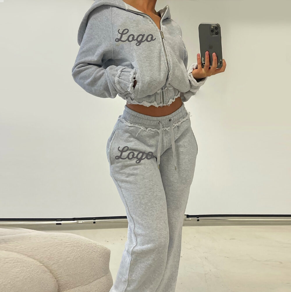Custom Color Womens Sweatsuits 2 Piece Set Cotton Long Sleeve Zip Up Sweatshirt Sweatpants Winter Fall Outfits Jogger Sets
