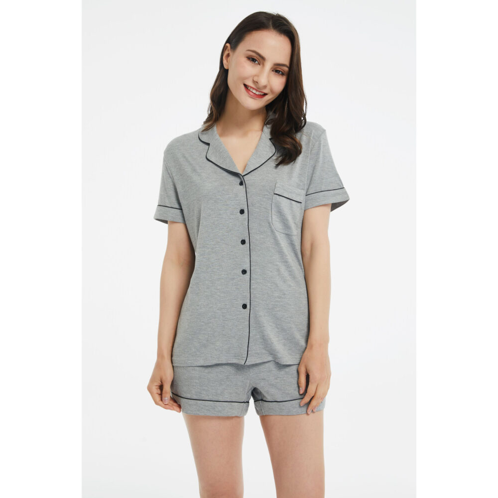 Womens Bamboo Pajamas Set Button Down Nightwear Sleepwear Short Sleeve Shorts Pijamas PJS PJ Set for Women