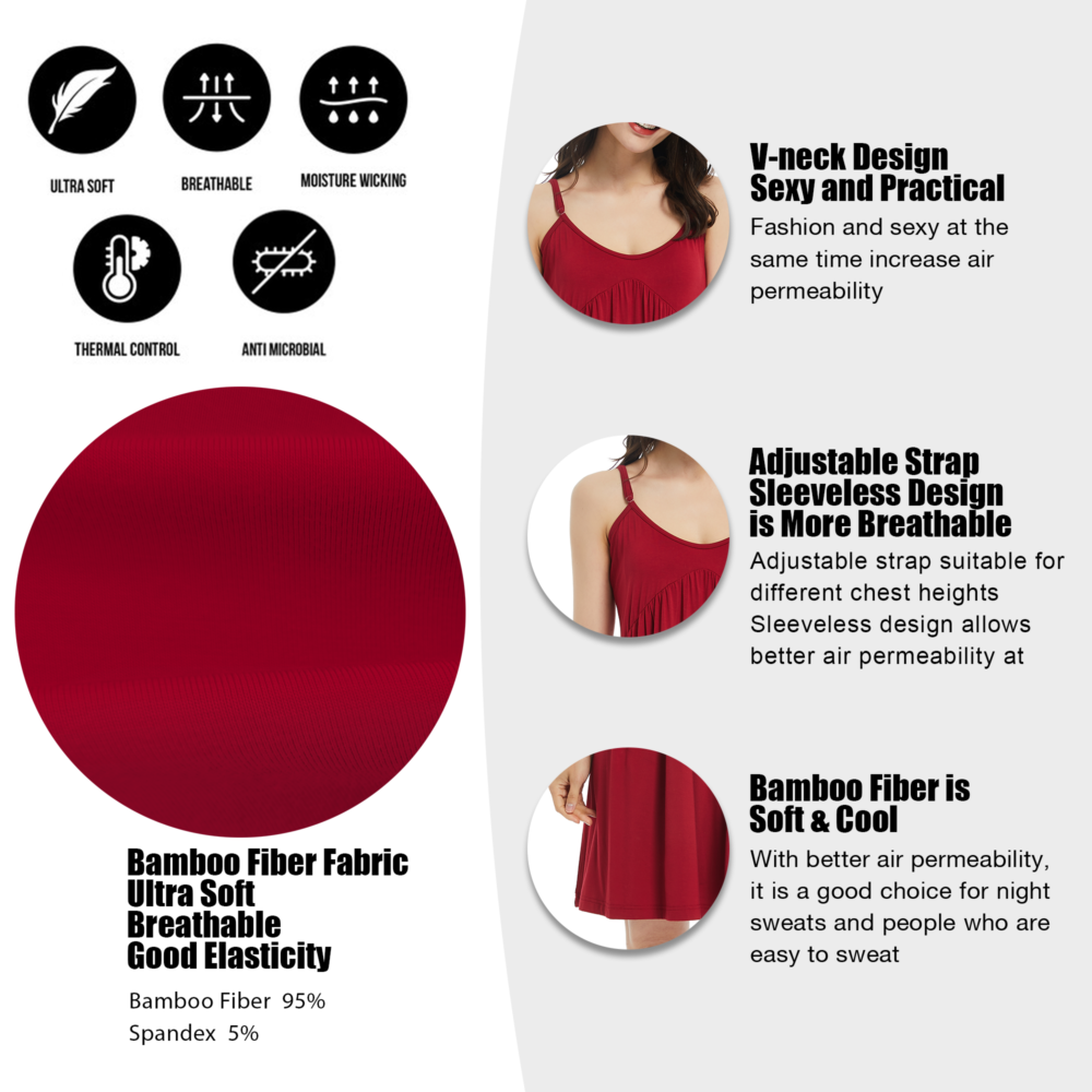 Bamboo Nightgown Full Slip Dress Chemise Sleeveless Sleepwear Plus Size Comfy Nightshirt - Image 3