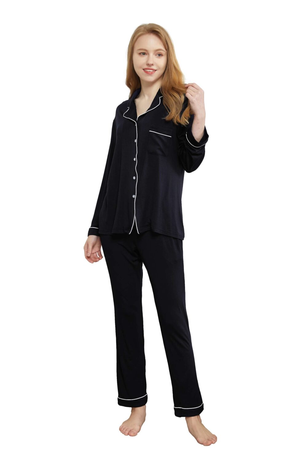 Womens Bmaboo Pajama Set Long Sleeve Sleepwear Button Down PJ Pants