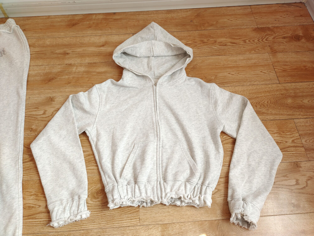 Custom Jogger Sets for Women 2 Piece Sweatsuits Sweat Set Cotton Tracksuit Zip up Crop Hoodies Distressed Sweatpants Set - Image 9
