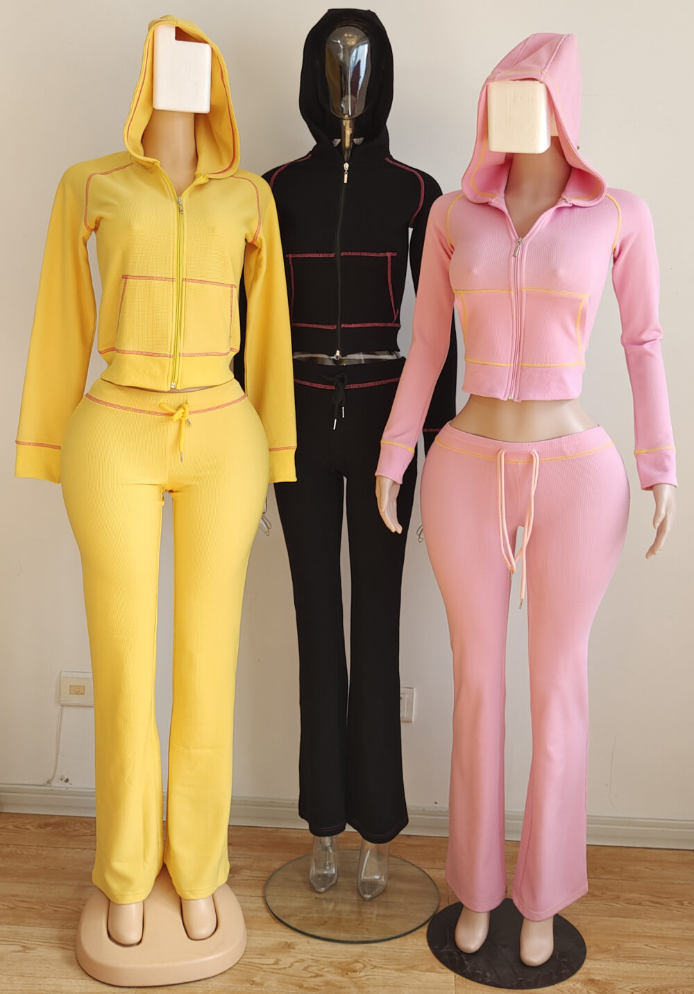 Womens Sets Waffle Two Piece Set Women Clothing Zipper Hoodie Jacket and Wide Leg Flared Pants Tracksuit Sets for Women - Image 6
