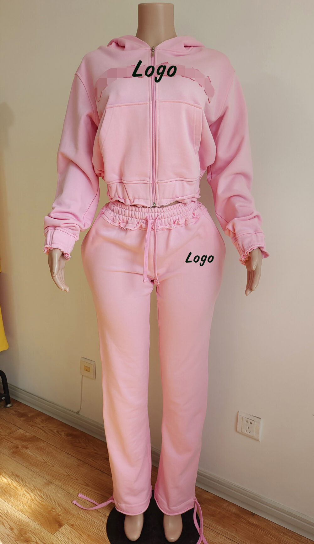 Custom Jogger Sets for Women 2 Piece Sweatsuits Sweat Set Cotton Tracksuit Zip up Crop Hoodies Distressed Sweatpants Set - Image 2