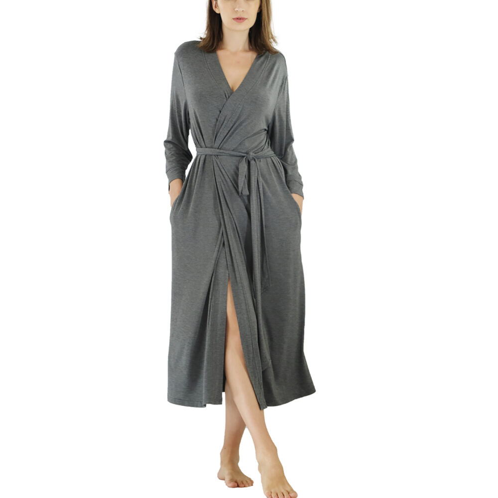 Bamboo Viscose Robes for Women Long Sleeve Knit Kimono Bathrobe Soft Lightweight Loungewear Ladies Sleepwear - Image 9