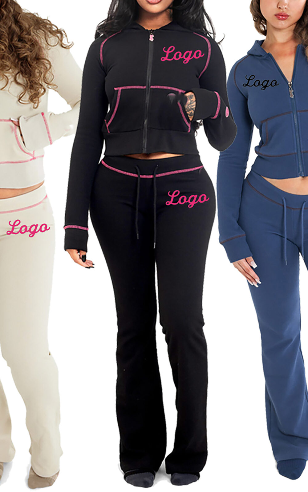 Womens Sets Waffle Two Piece Set Women Clothing Zipper Hoodie Jacket and Wide Leg Flared Pants Tracksuit Sets for Women