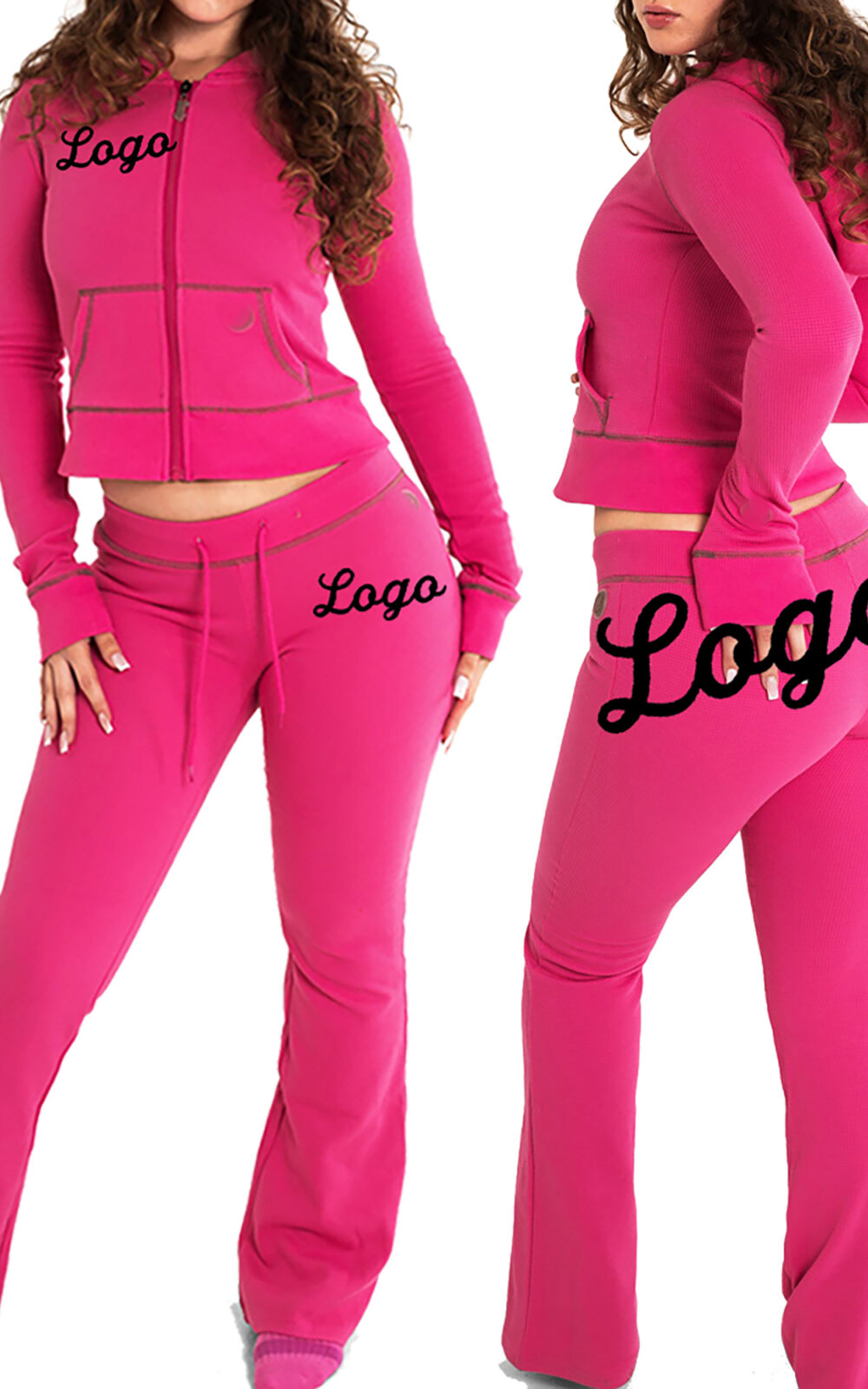 Custom Logo Women Waffle Knit outfits Tracksuits Jogger 2 pieces Set Cotton Hoodie Sweatpants Sweatsuits Women Lounge Set