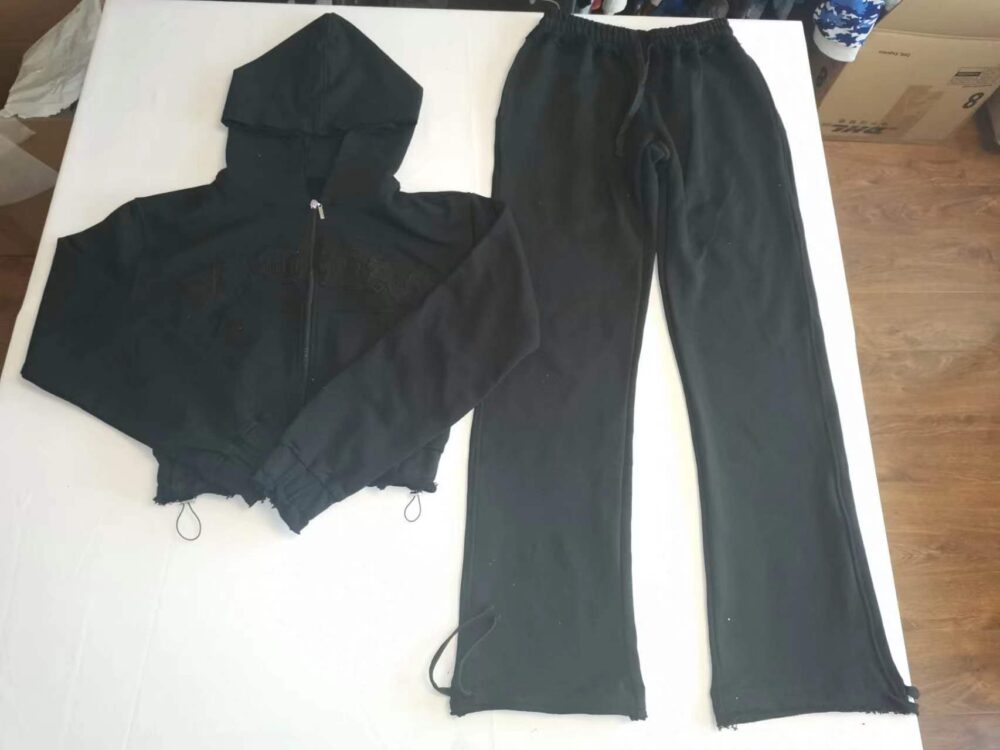 Custom Jogger Sets for Women 2 Piece Sweatsuits Sweat Set Cotton Tracksuit Zip up Crop Hoodies Distressed Sweatpants Set - Image 5