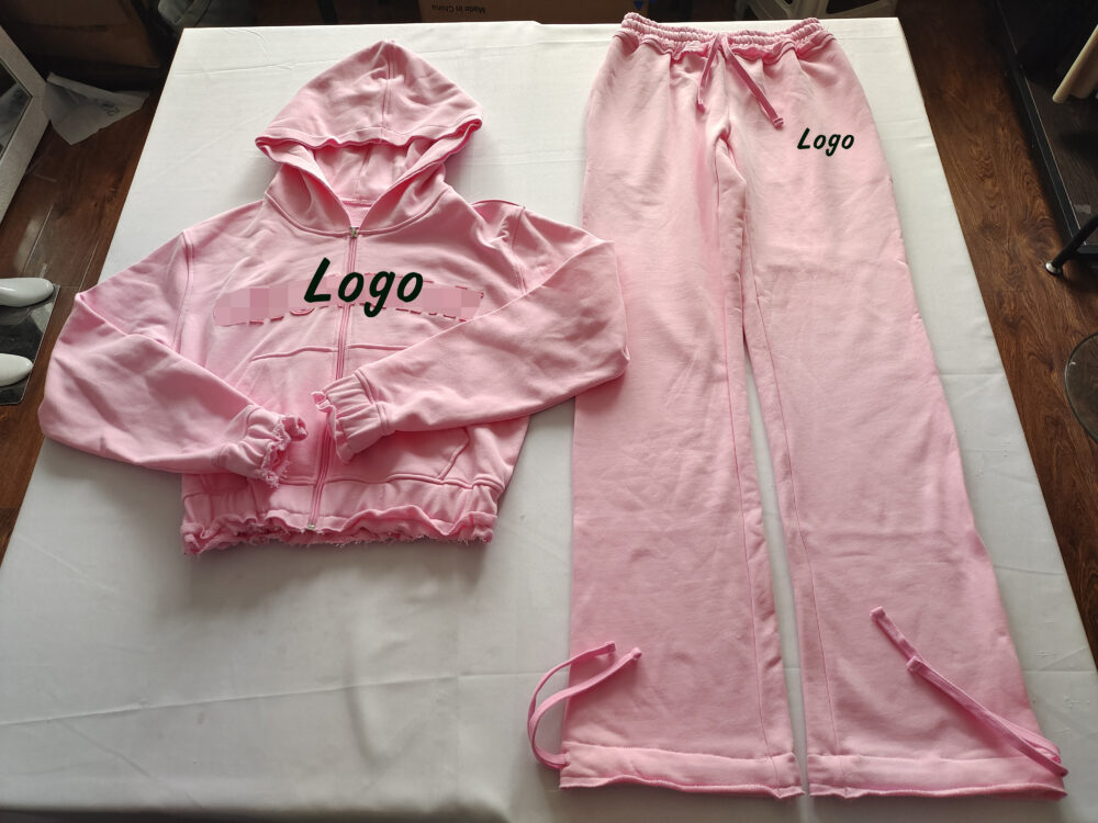 Custom Jogger Sets for Women 2 Piece Sweatsuits Sweat Set Cotton Tracksuit Zip up Crop Hoodies Distressed Sweatpants Set - Image 4