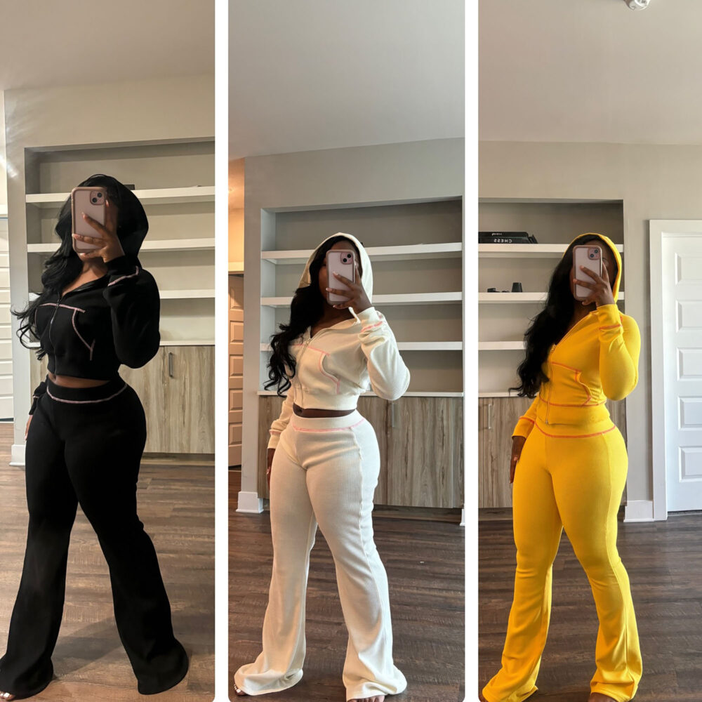 Women Waffle Knit Outfit Custom Logo Autumn and Winter Tracksuit Jogger 2 Pieces Set Long Sleeve Hoodie and Sweatpants Set