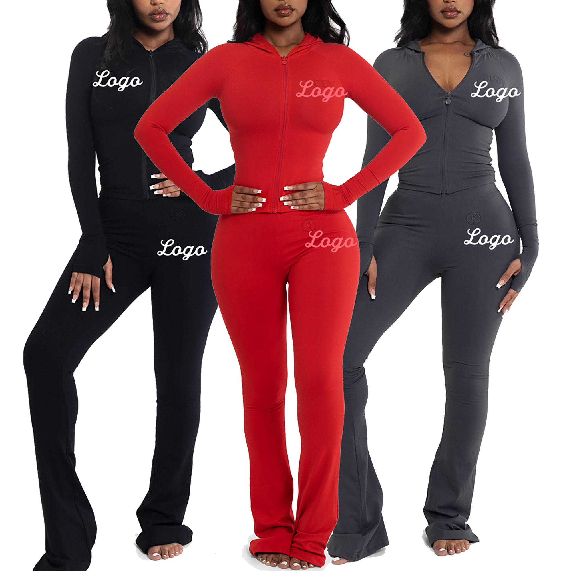 Custom Logo Color Activewear Fall Women Clothes Two Piece Sets Jacket Hoodie Nylon Cotton High Stretch Legging Outfits Skinny Tracksuit