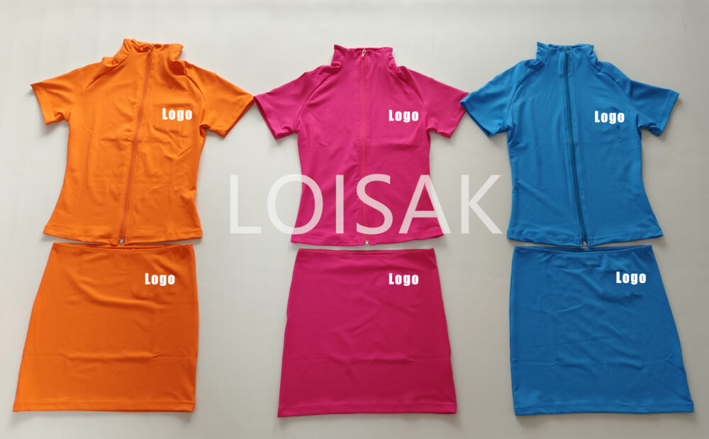 Custom Logo Color Short Dress Activewear Tracksuit Zipper Outfits High Stretch Two Piece Set for Women Body - Image 4