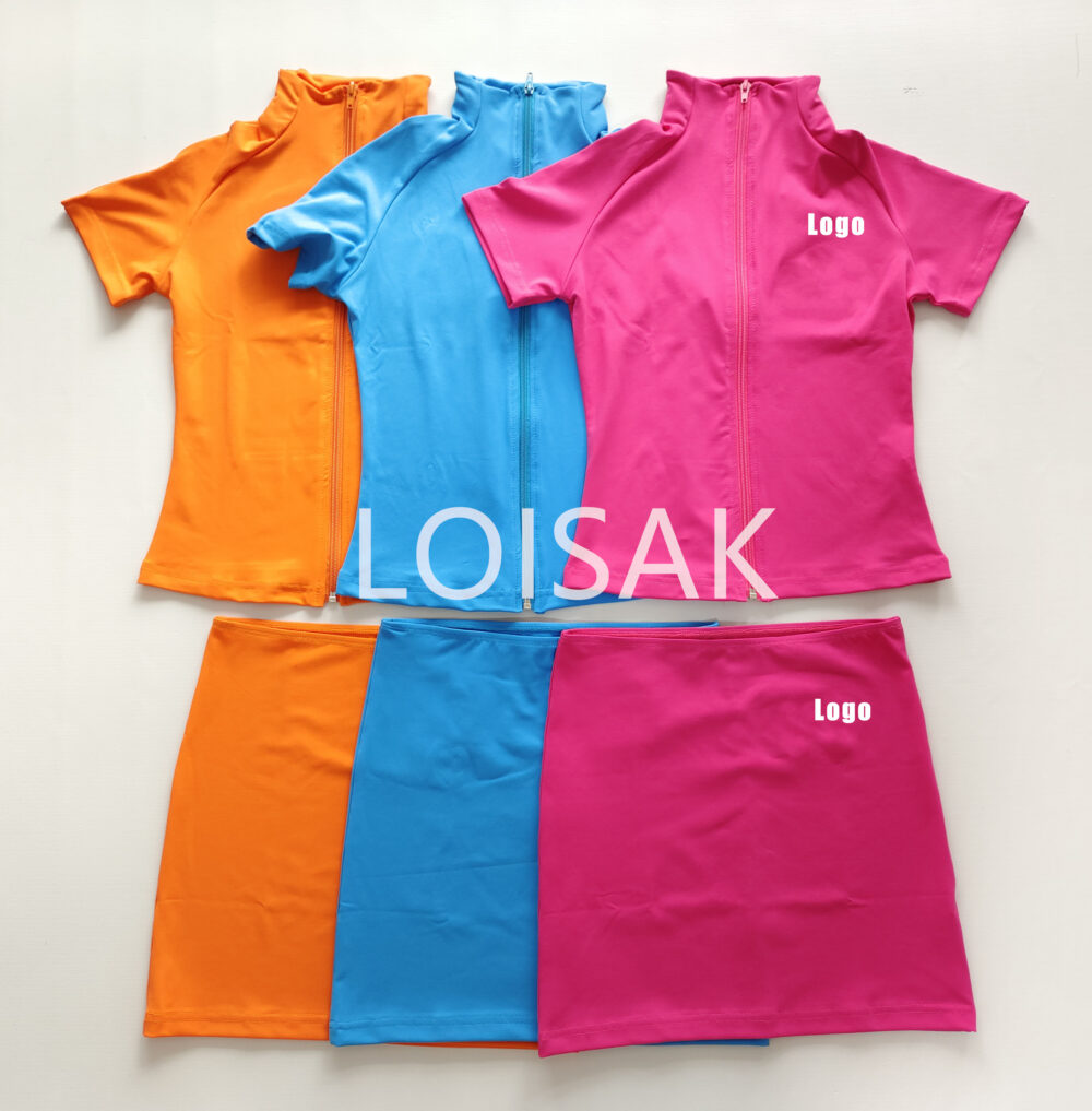 Custom Logo Color Short Dress Activewear Tracksuit Zipper Outfits High Stretch Two Piece Set for Women Body