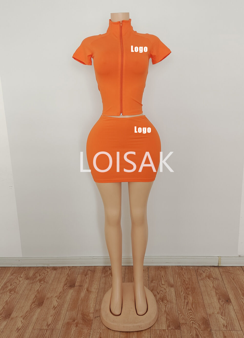 Custom Logo Color Short Dress Activewear Tracksuit Zipper Outfits High Stretch Two Piece Set for Women Body - Image 9
