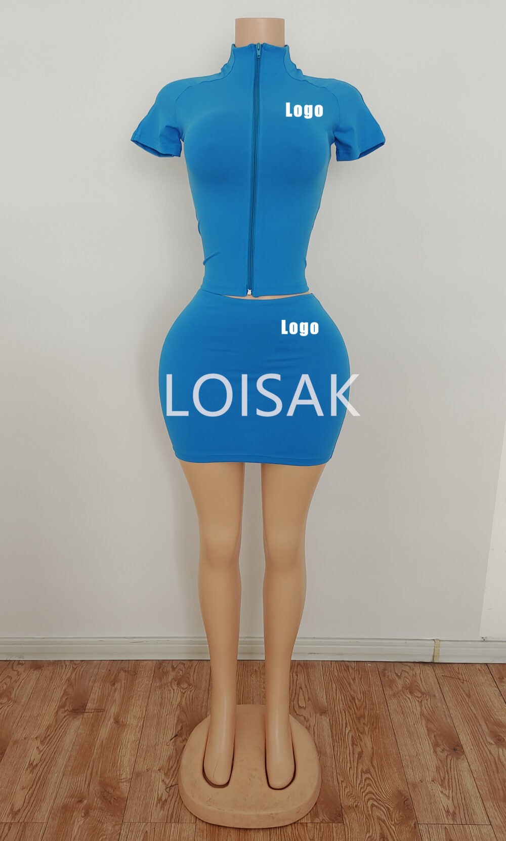 Custom Logo Color Short Dress Activewear Tracksuit Zipper Outfits High Stretch Two Piece Set for Women Body - Image 7