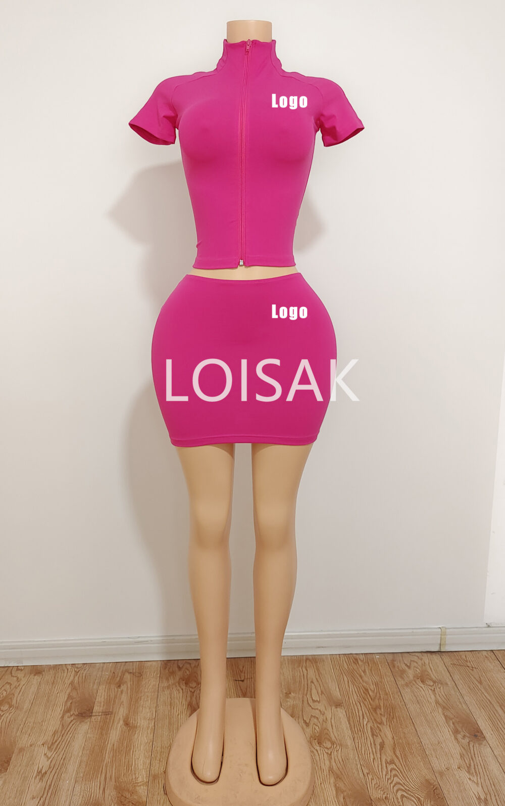 Custom Logo Color Short Dress Activewear Tracksuit Zipper Outfits High Stretch Two Piece Set for Women Body - Image 5